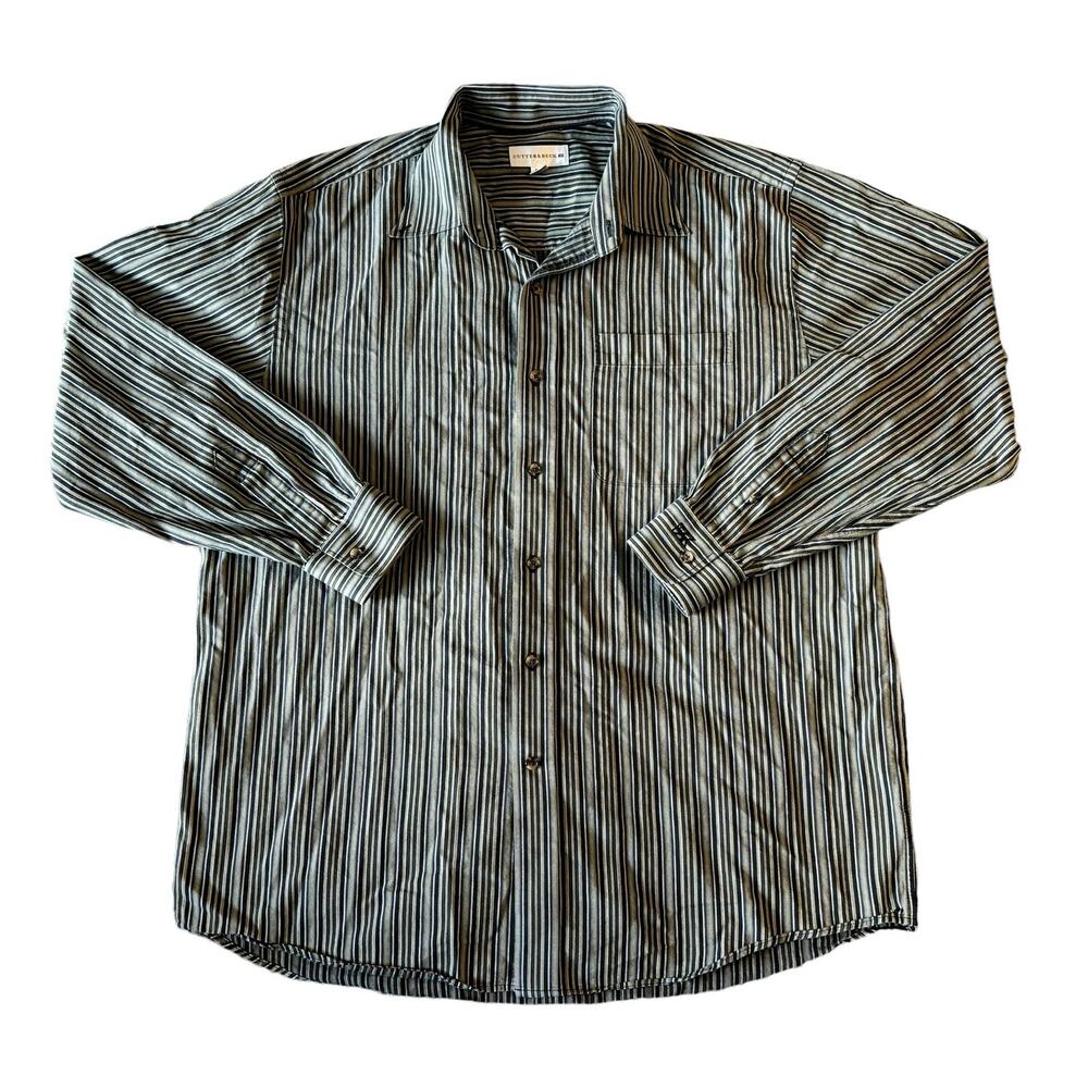 Cutter & Buck Black/Tan Striped Button-Down Mens Size XL